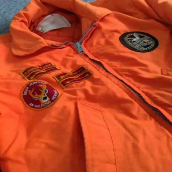 VTG The Hunters Friend Hunting Jacket Blaze Orange Size Small S Patches