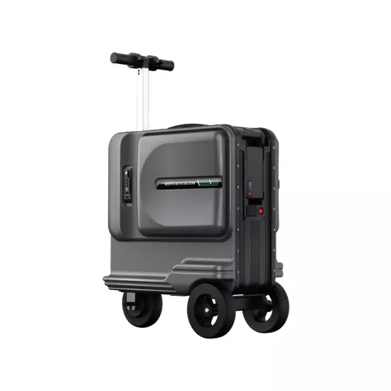 Silver electric ride on suitcase/riding suitcase, TSA approved carry on luggage