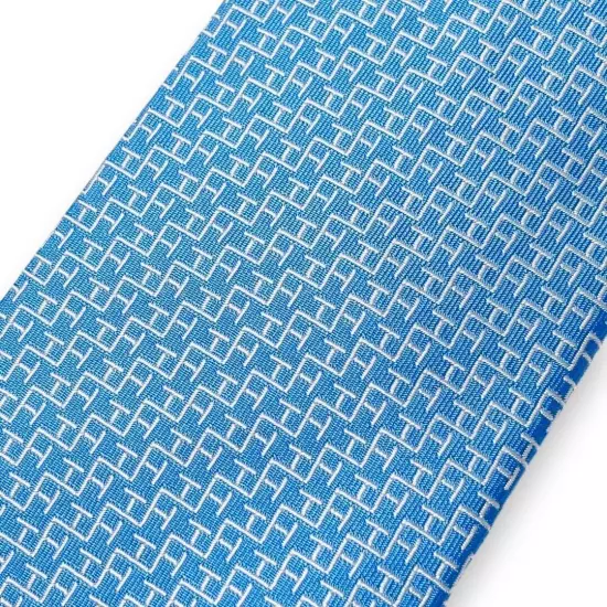 HERMES Necktie Men's Tie Sky Blue H-weave 100% Silk Made in France Free Shipping