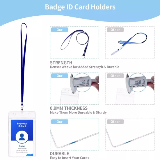 100 Pcs Vertical ID Holder Badges Name Tags,Waterproof Clear Plastic ID Card Hol