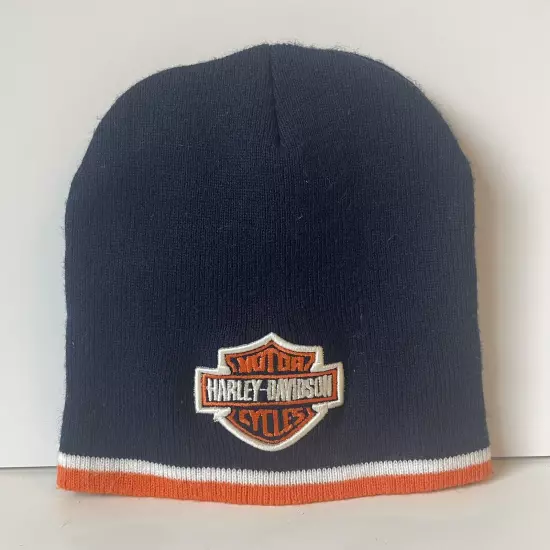 Harley-Davidson Beanie Hat Men's Timeless Bar & Shield Logo Navy/Orange Knit