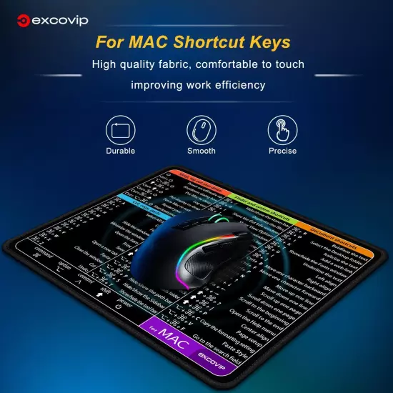 Exco Mac Os Shortcuts Mouse Pad Stitched Edge Non Slip Rubber Base Office Mat