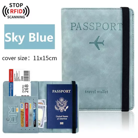 RFID Pu Leather Strap Passport Bag Holder Multi-Function ID Bank Card Wallet