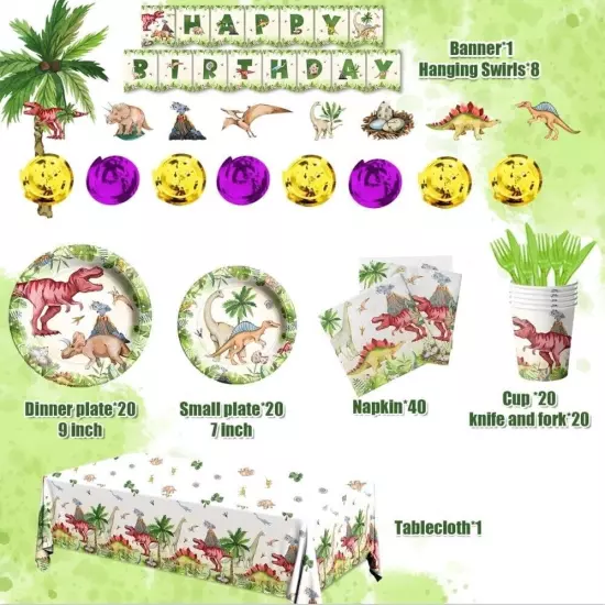 Dinosaur Birthday Party Supplies Jurassic Dinosaur Theme Tableware Included