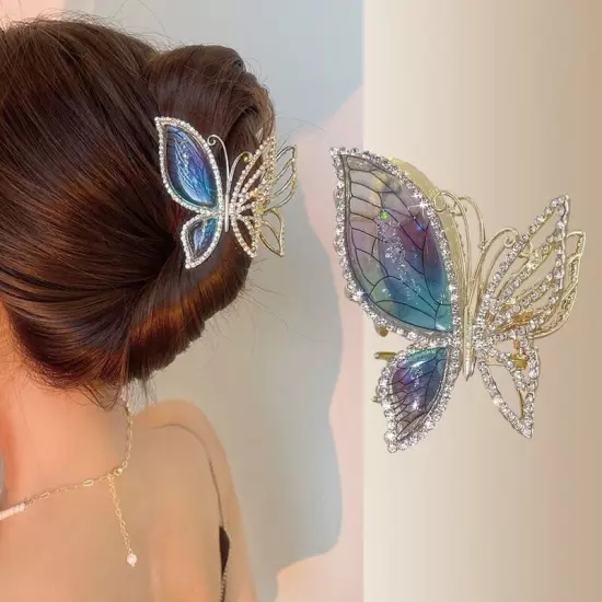 NEW Rhinestone Butterfly Hair Clips Barrettes Hair Clips for Women Girls Golden