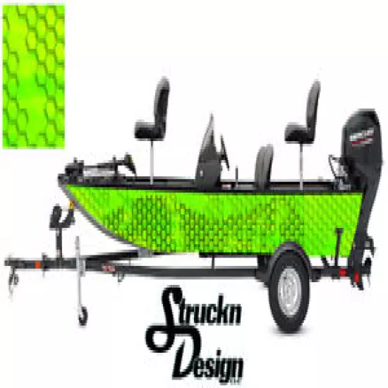 Boat Wrap Lime Modern Hexagon Graphic Abstract Fish Fishing Bass Vinyl Kit Decal