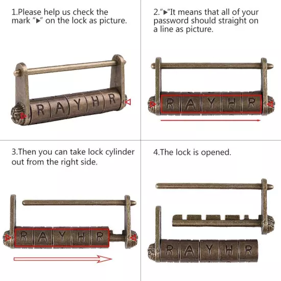 Antique Vintage Combination Password Lock Padlock Chinese Decorative Lock Englis