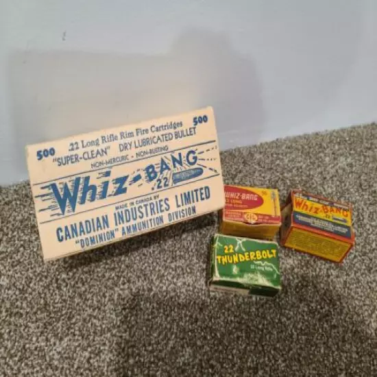 ammo boxes vintage whiz bang and thunderbolt .22