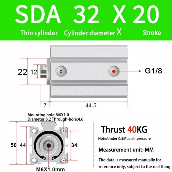 SDA32 Double Acting Pneumatic Cylinder Without Magnet SDA32X5 X10 X15 X20-X100