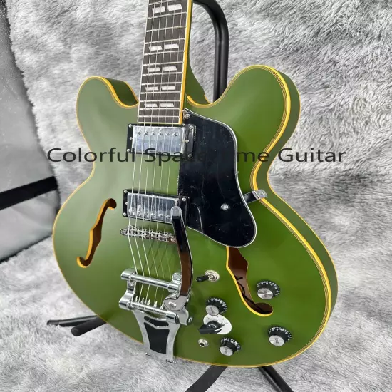 Custom Green Semi-Hollow ES-335 Electric Guitar Maple Body Black Pickguard