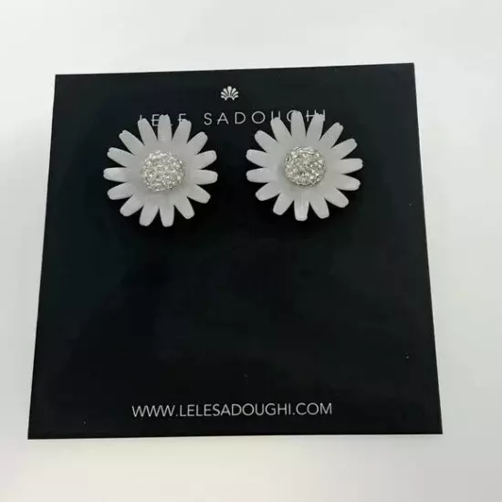 LELE SADOUGHI CRYSTAL DAISY BUTTON EARRINGS IN WHITE.