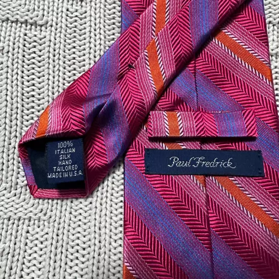 Paul Fredrick pink striped Italian silk tie