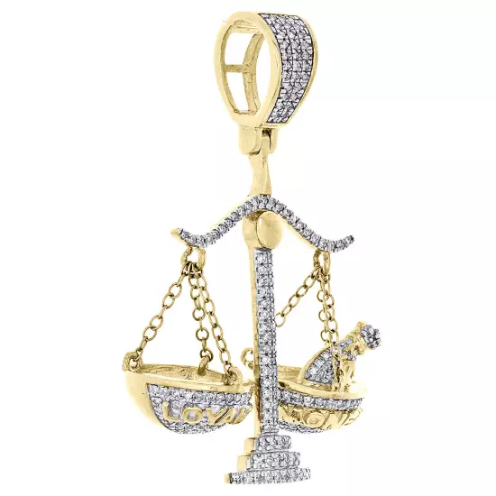 10KY Yellow Gold Round Diamond Scales of Justice Greek Pendant 1.6" Charm 4/9 CT