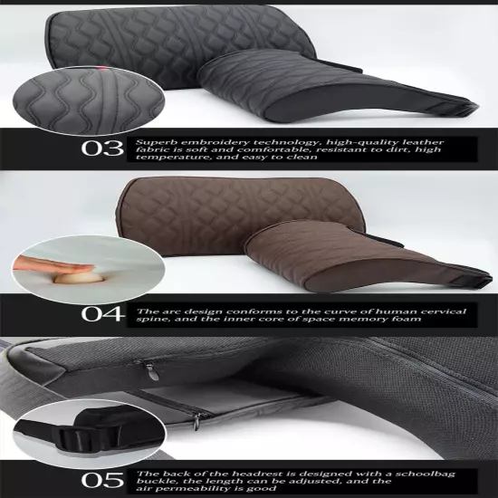 PU Leather Car Headrest Car Rest Neck Pillow Back Cushion Waist Supports Set