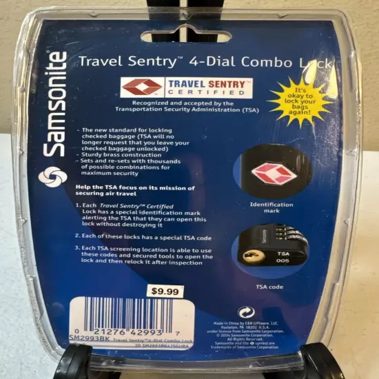 Samsonite Travel Sentry Certified 4-Dial Combo Lock TSA Black Luggage Quad