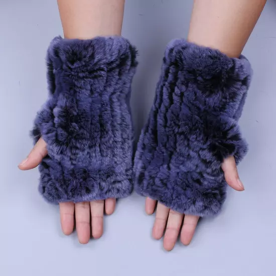 Real Rex Rabbit Fur Women's Gloves Mittens Girl Fingerless Wrist Warmer Elastic