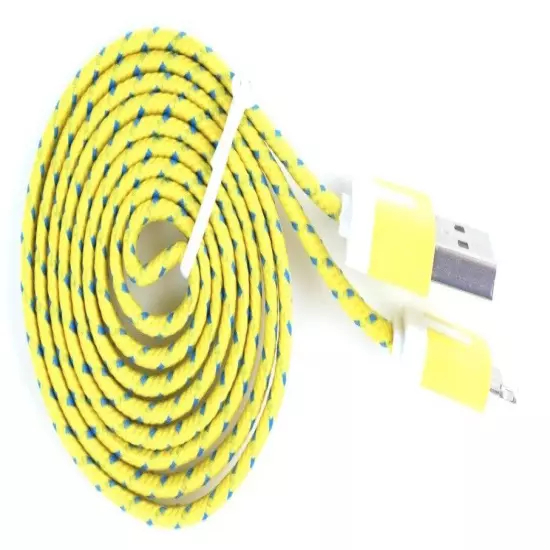 10-foot USB Cable Flat Braided For iPhone 14, 13, 12, X, 8,7,6,5. 10 colors. 001