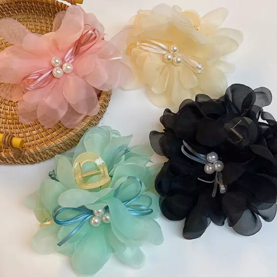 Women Large Chiffon Flower Bow Hair Claw Clip Hairgrip Hair Clamp Jaw Barrettes/