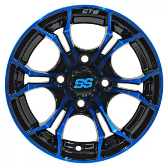 Set of 4 Golf Cart GTW Spyder 14 inch Black and Blue Wheel With 3:4 Offset