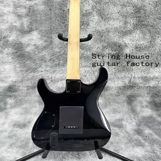 Custom Solid Black ST Electric Guitar Black Fretboard Basswood Body Fast Ship