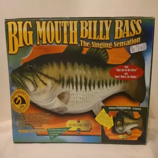 NEW NIB VTG BIG MOUTH BILLY BASS MOTION ACTIVATED SINGING FISH W/ BOX GEMMY 1998