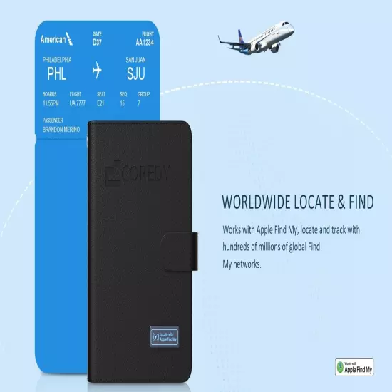 Coredy Passport Holder with Bluetooth Tracker, Works w. Apple Find My (iOS Only)