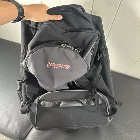 Jansport Large Rolling Roller Bag Travel Luggage Black Zip Up Handle 