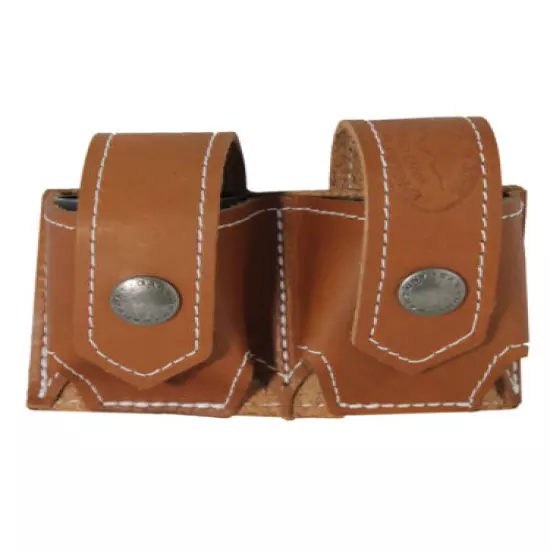 New Barsony Saddle Tan Leather Revolver Double Speed Loader Pouch .22 .38 .357