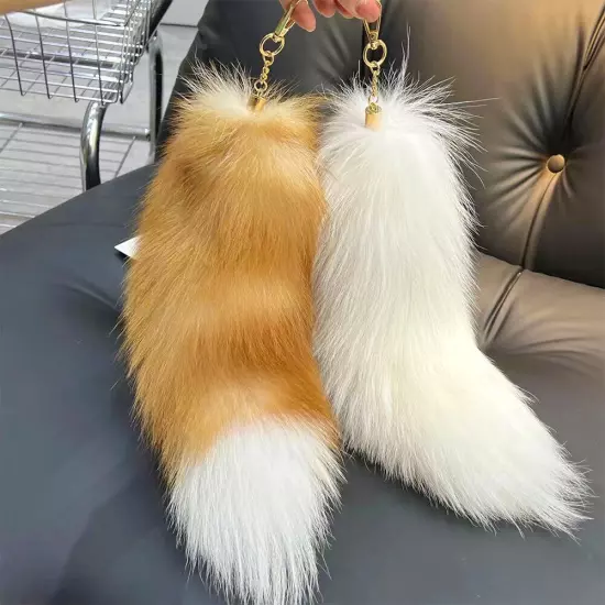 Huge Fluffy Faux Fur Fox-Tail Keychain Pompoms Bag Pendant Gift for Women Girl