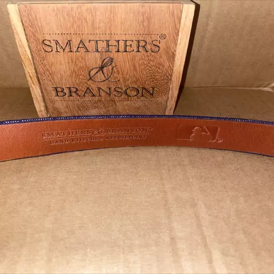 SMATHERS & BRANSON Needlepoint Belt Boston Red Sox Theme Navy Blue/Red- Sz 36