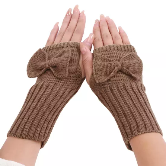 Short Bow Fingerless Gloves Autumn Winter Women's Solid Wrist Knitted Wool Glove