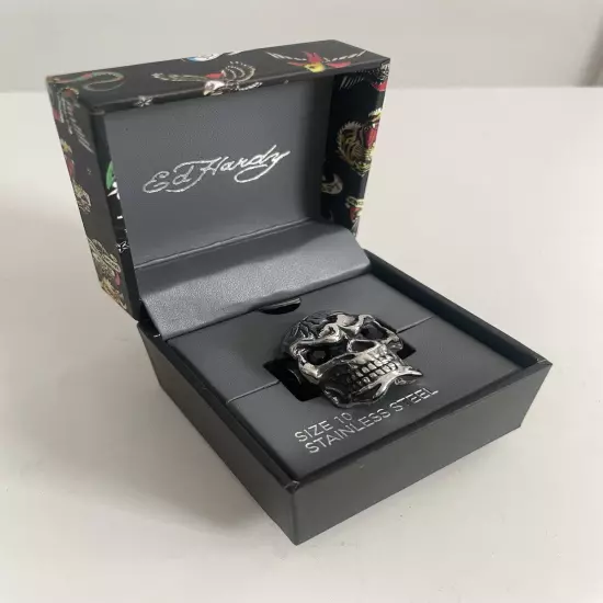 NEW Ed Hardy Skull Stainless Steel Ring Size 10