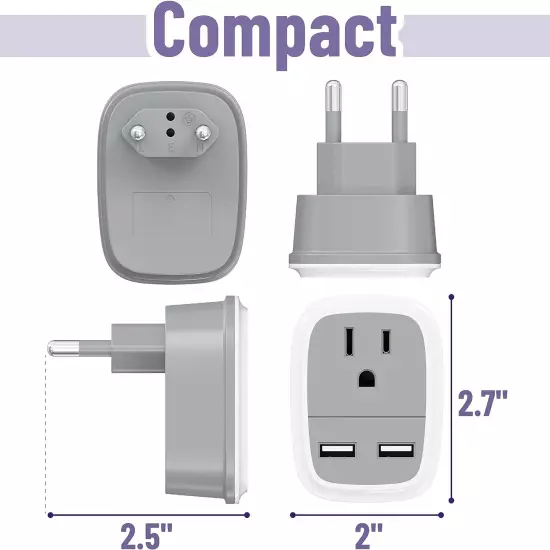 Bates- European Travel Plug Adapter, Adapter with USB, European Plug Adapter, US