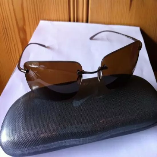 NEW NIKE Linear.Sq.P 210 Glossy Espresso Titanium Frame / Brown POLARIZED Lens