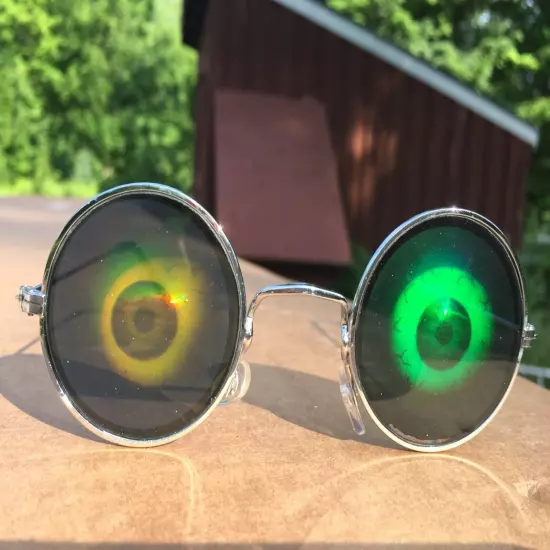 Vintage Hologram Eyeball Round Frame Sunglasses Lennon Style New Old Stock