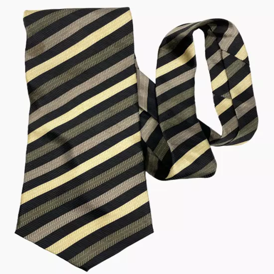 Kilburne & Finch Yellow Green Striped Repp Regimental Necktie Silk Tie 3.8 x 60