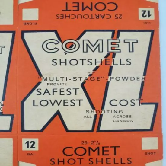 Vintage Comet Shotshells 12 Cal. 12GA Shotgun Shell EMPTY Box 25 - 2 5/8 Austria