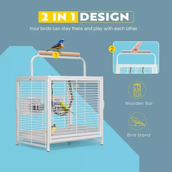 19 In Wrought Iron Bird Travel Carrier Cage for Parrots Conures Lovebird Cockail