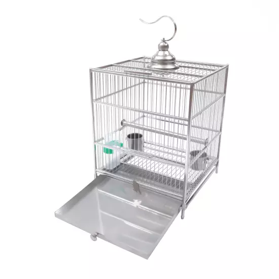 Stainless Steel Bird Cage Large Drawer Type Bird Cage w/Food Bowls+Baffle Kit 