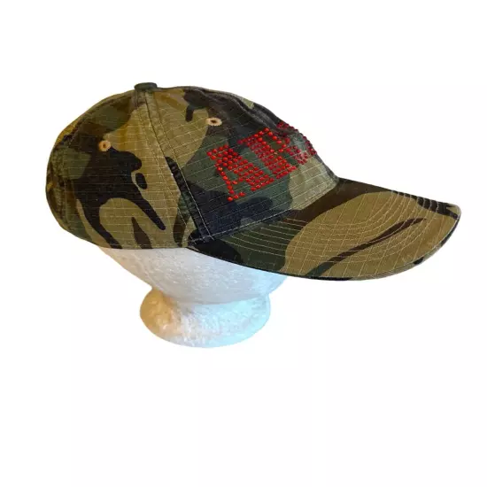 Army Camouflage Baseball Cap With Red Rhinestone Embellishment - Ladies Adjustab