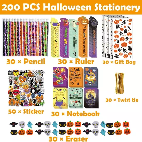 200PCS Halloween Party Favors for Kids Stationery Set, 30 PACK Assorted... 