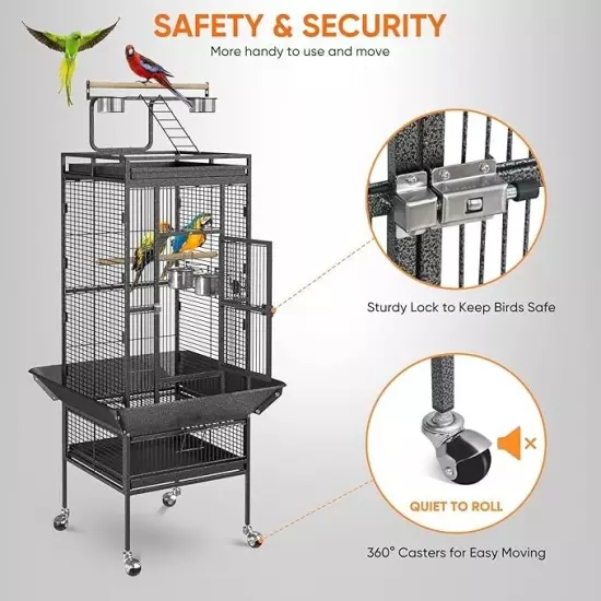 SUPER DEAL PRO 61-inch 2in1 Large Bird Cage with Rolling Stand Parrot Chinchilla