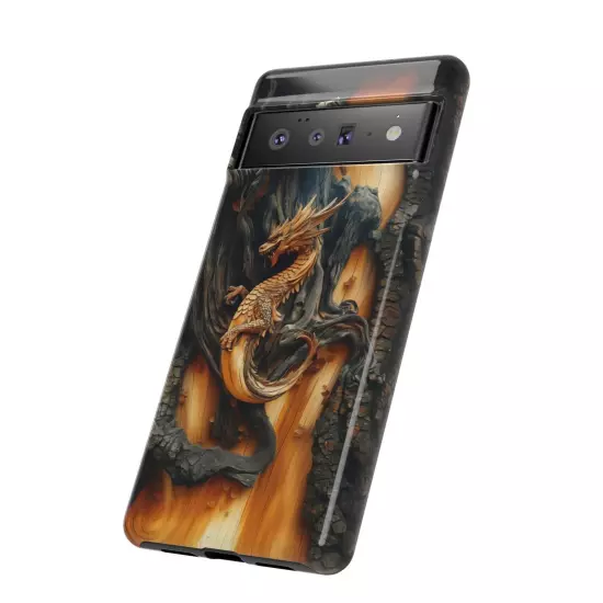 For iPhone, Samsung Galaxy, Pixel - Phone Case Cover - Carved Wood Dragon Print