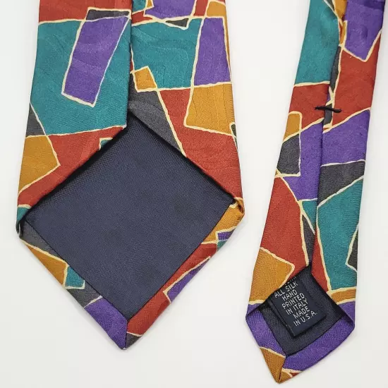 Kenneth Gordon New Orleans Colorful Hand Printed Silk Geometric Necktie USA