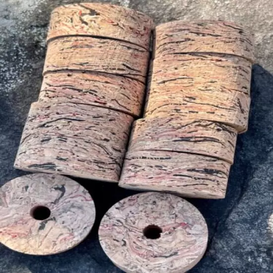 Cork Rings 36 Red Wave Burl 1 1/4" x 1/2" x 1/4" Hole, Great New Rings!