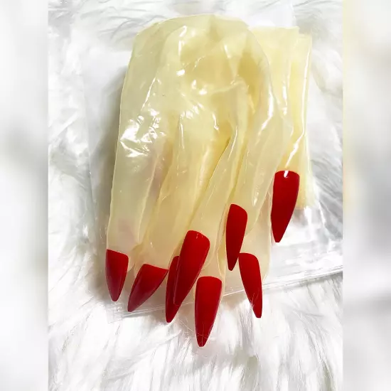 Handmade Transparent Latex Short Gloves with Nail Gummi Opera Gloves 0.2mm