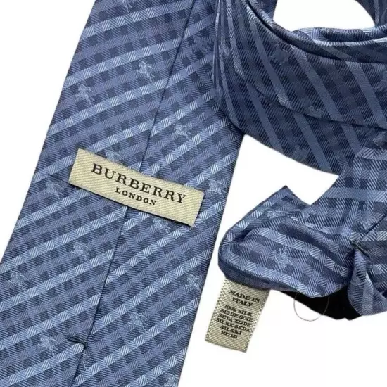 BURBERRY Blue Plaids & Checks Monogrammed Logo Silk LUXURY Tie ITALY