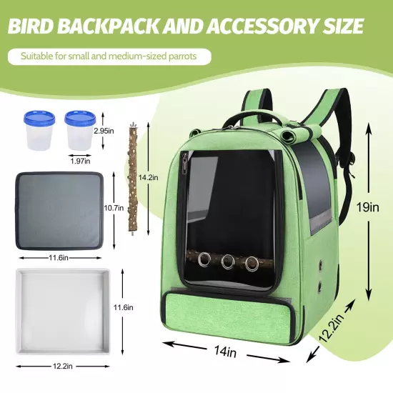 Bird Backpack CarrierBird Travel cage with Tray and Standing Green