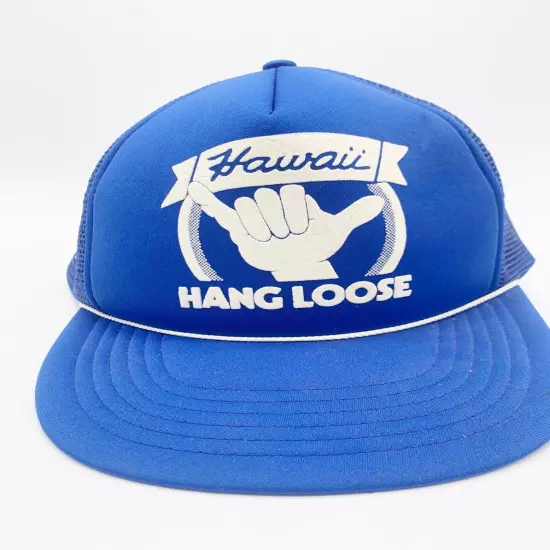 Vintage Hawaiian Headwear Hawaii Hang Loose Blue Trucker Mesh Snapback Hat Cap