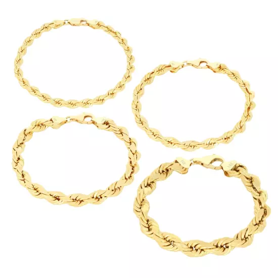 10K Yellow Gold 2mm-10mm Diamond Cut Rope Chain Bracelet Men Women 7" 7.5" 8" 9"